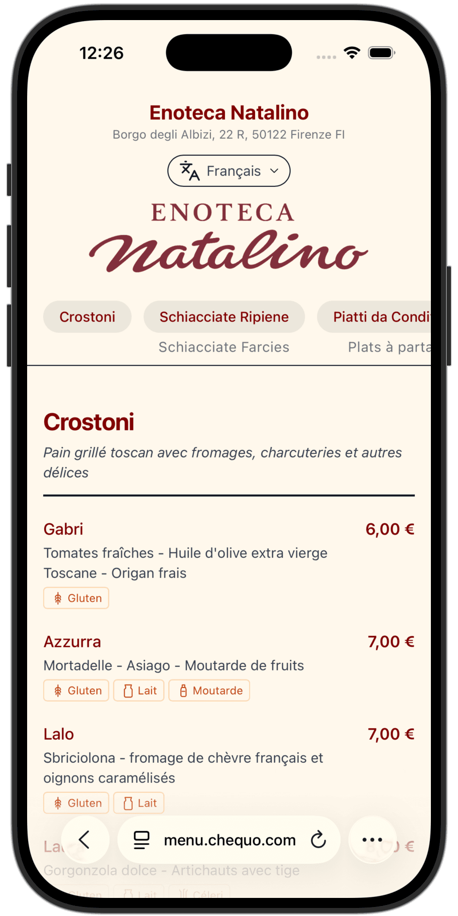 Enoteca Natalino QR menu preview