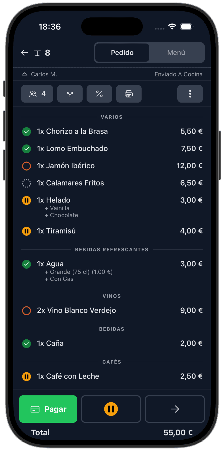 Chequo staff app order screen